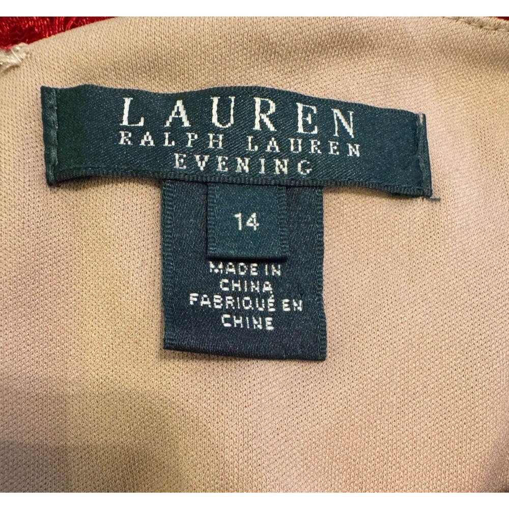 Lauren Ralph Lauren Evening Dress Red Lace Maxi Sz 14 Sleeveless Wedding Guest - Picture 4 of 15